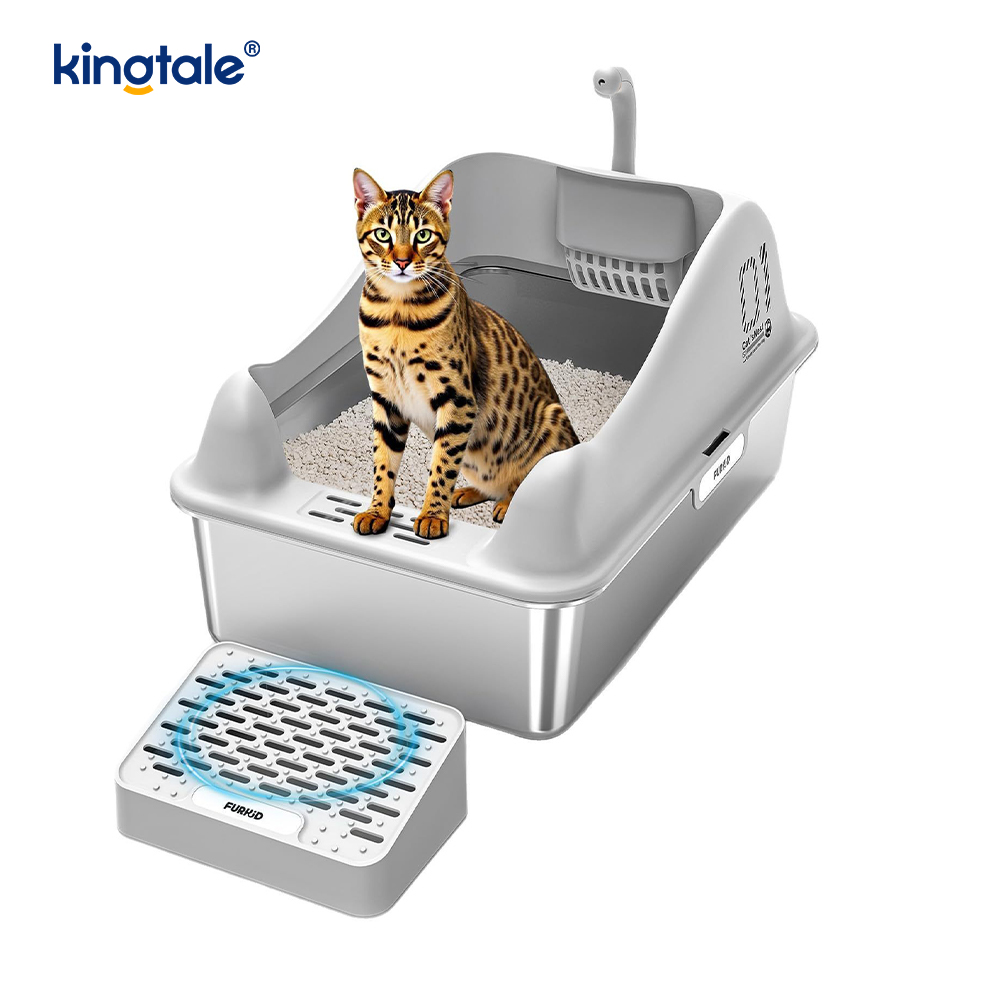 Kotak Sampah Kucing Keluli Tahan Karat Dengan Pedal Kaki Kuali Sampah Logam Bersisi Tinggi, Tidak Sekali-kali