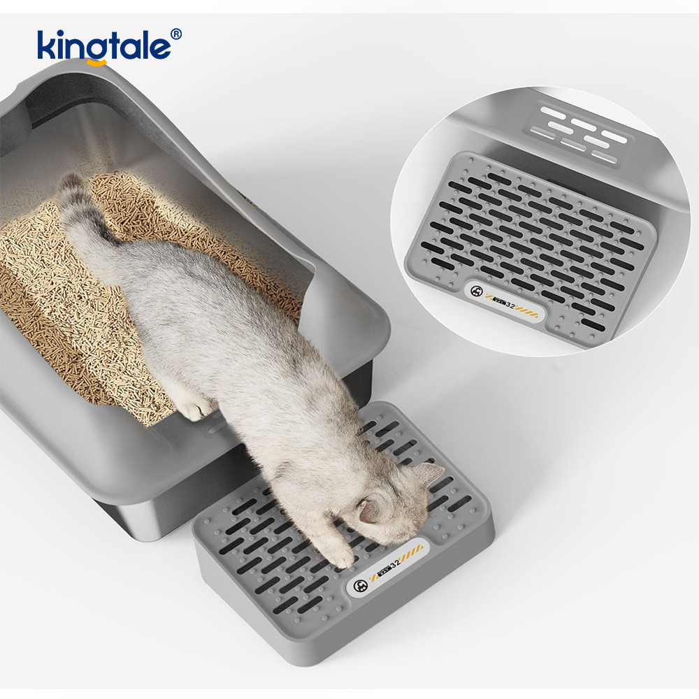 Kotak Sampah Kucing Keluli Tahan Karat Dengan Pedal Kaki Kuali Sampah Logam Bersisi Tinggi, Tidak Sekali-kali