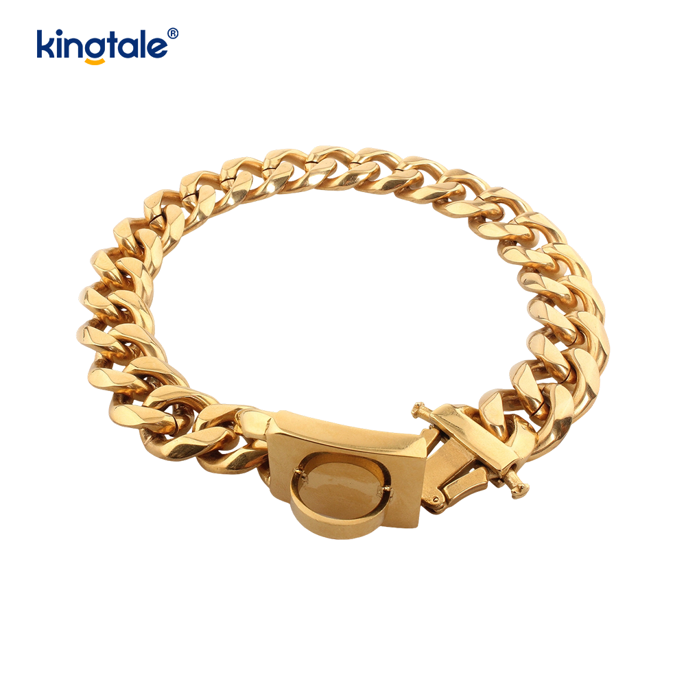 Fesyen Bersalut Keluli Tahan Karat Pet Cuban Link Dog Choke Rantai Kolar