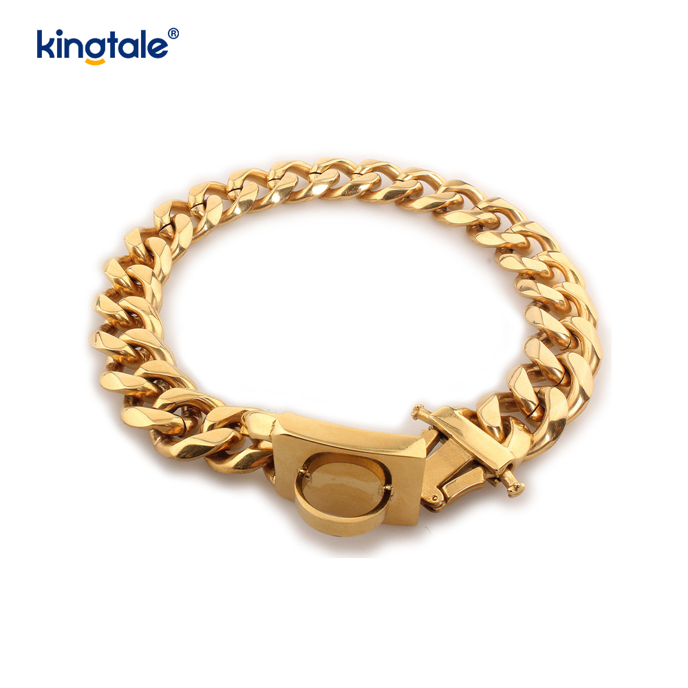 Fesyen Bersalut Keluli Tahan Karat Pet Cuban Link Dog Choke Rantai Kolar