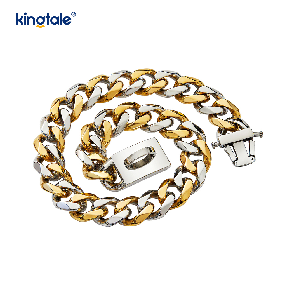 Fesyen Bersalut Keluli Tahan Karat Pet Cuban Link Dog Choke Rantai Kolar